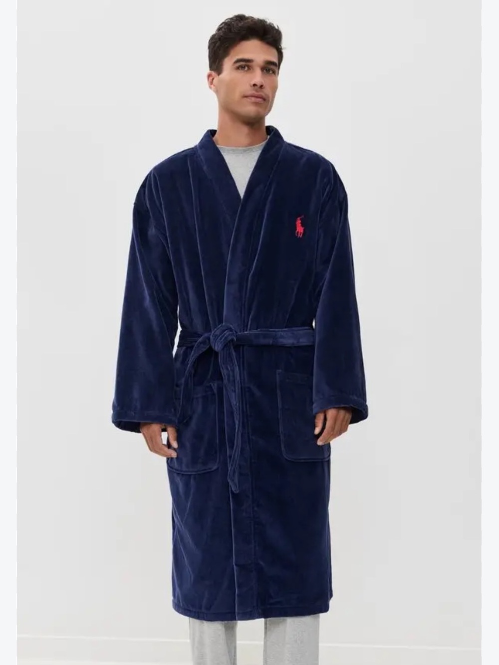 Polo by Ralph Lauren 100% Cotton Terry Cloth Navy Plush Robe with Red Pony
